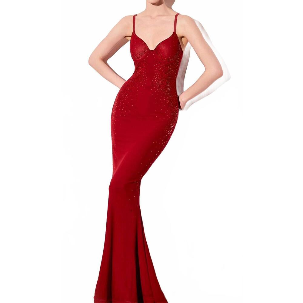 NEW AMORIS women's celestial crystal maxi dress in red